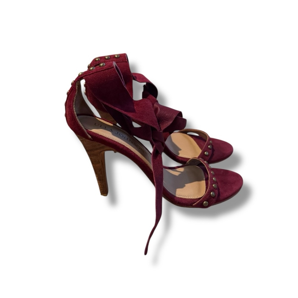 Ulla Johnson Bianca Studded Suede Sandals Women’s Size 37 Oxblood Wrap Heel